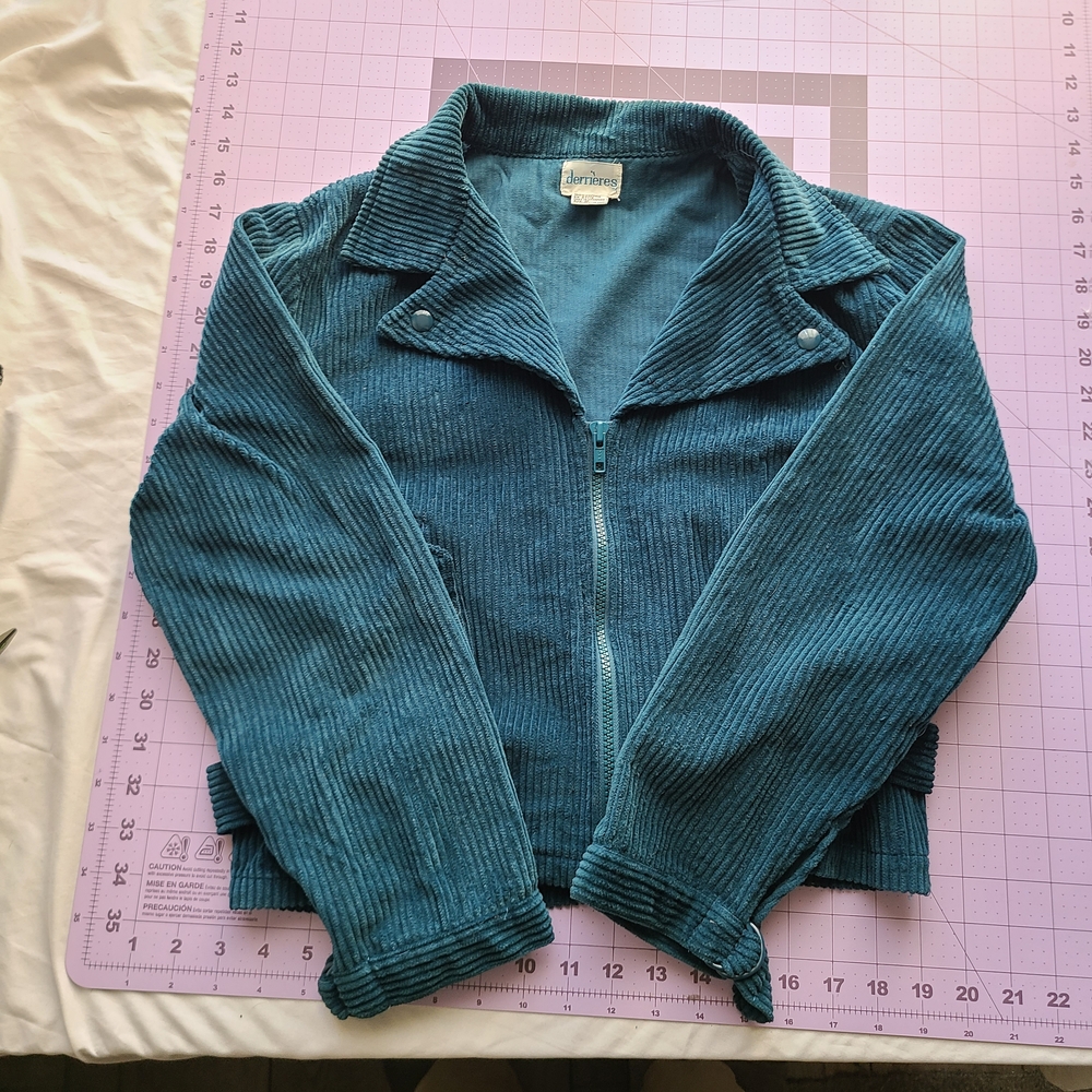 Vintage Teal Corduroy Moto Jacket 80s Grunge Retro Dark Academia Rock